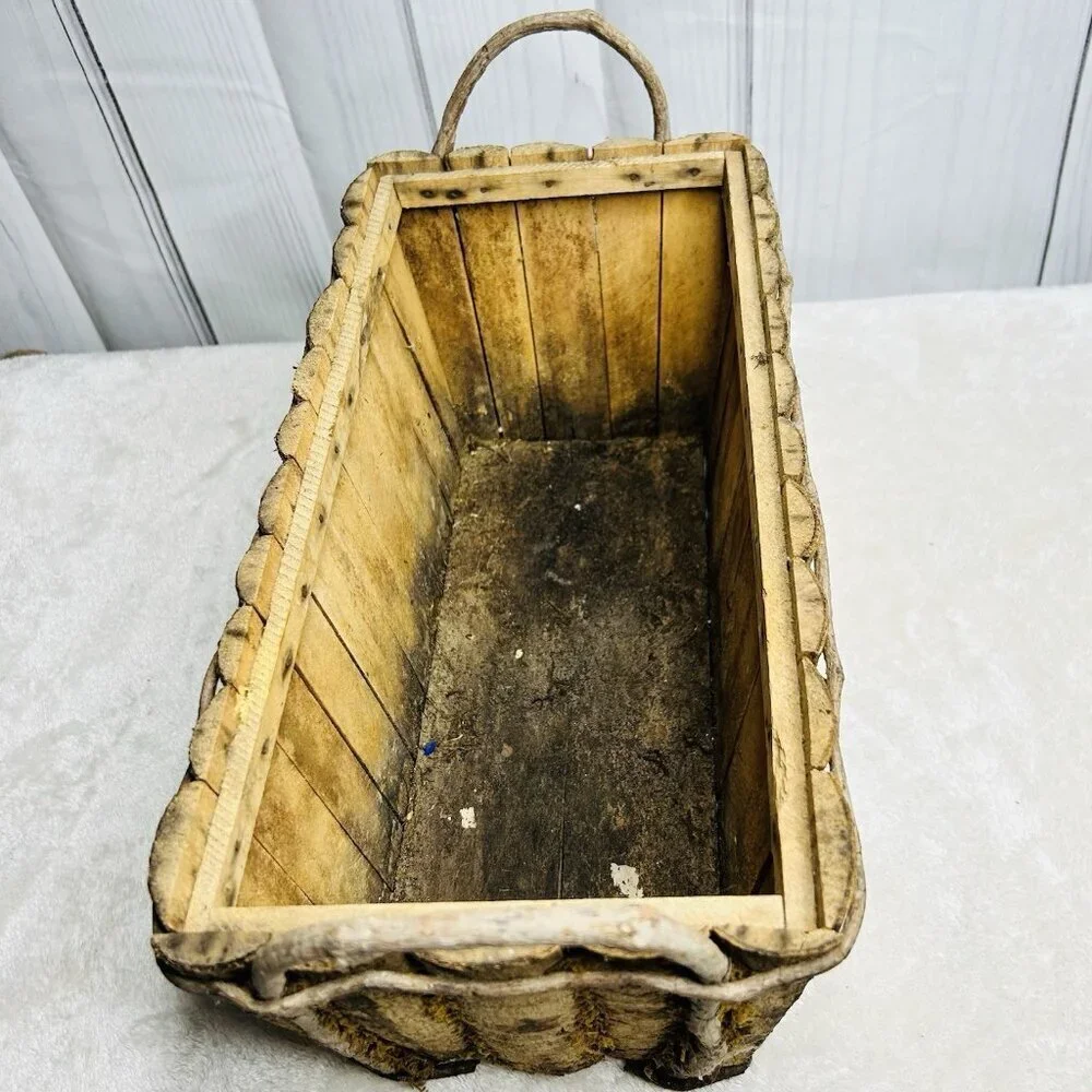 Decorative Wooden Basket Planter with Moss Look 15L x 7.5W x 6.5H